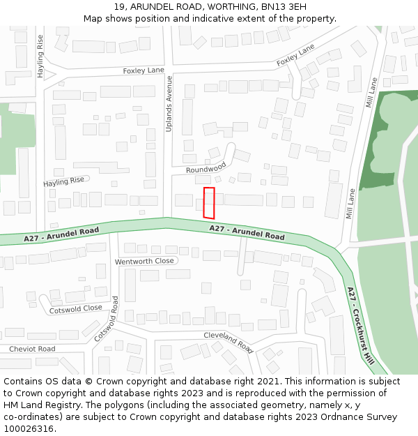 19, ARUNDEL ROAD, WORTHING, BN13 3EH: Location map and indicative extent of plot