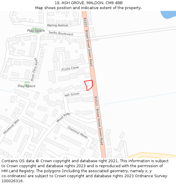 19, ASH GROVE, MALDON, CM9 4BB: Location map and indicative extent of plot