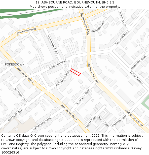 19, ASHBOURNE ROAD, BOURNEMOUTH, BH5 2JS: Location map and indicative extent of plot