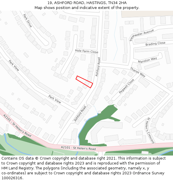 19, ASHFORD ROAD, HASTINGS, TN34 2HA: Location map and indicative extent of plot