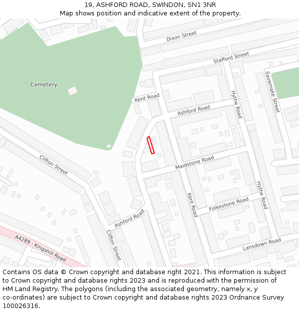 19, ASHFORD ROAD, SWINDON, SN1 3NR: Location map and indicative extent of plot