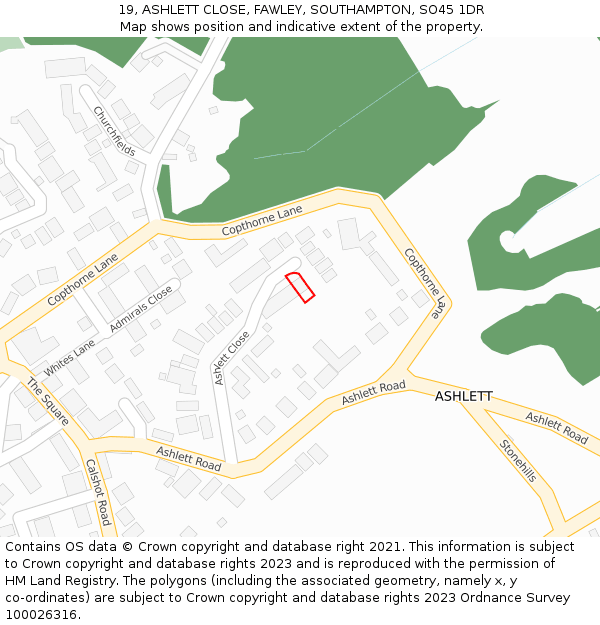 19, ASHLETT CLOSE, FAWLEY, SOUTHAMPTON, SO45 1DR: Location map and indicative extent of plot