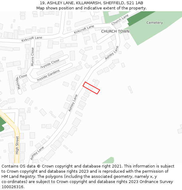 19, ASHLEY LANE, KILLAMARSH, SHEFFIELD, S21 1AB: Location map and indicative extent of plot