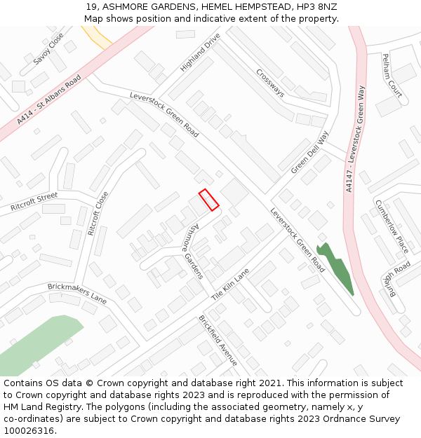 19, ASHMORE GARDENS, HEMEL HEMPSTEAD, HP3 8NZ: Location map and indicative extent of plot