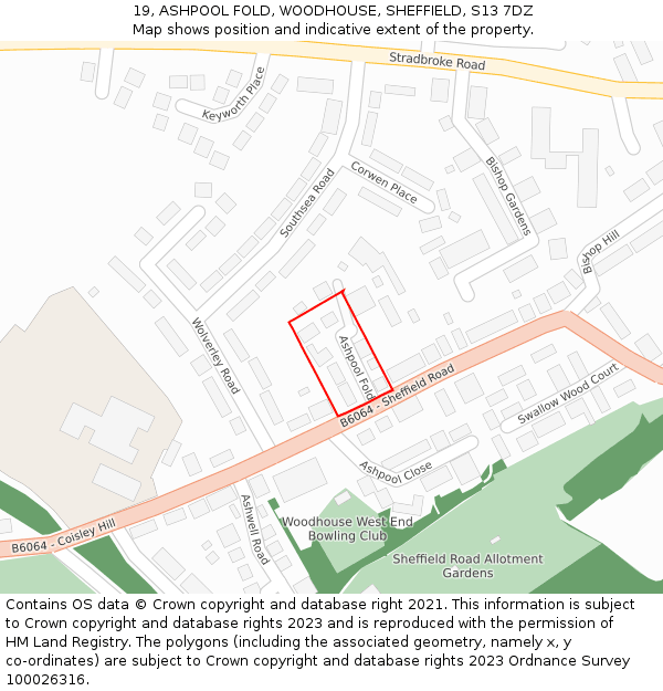 19, ASHPOOL FOLD, WOODHOUSE, SHEFFIELD, S13 7DZ: Location map and indicative extent of plot