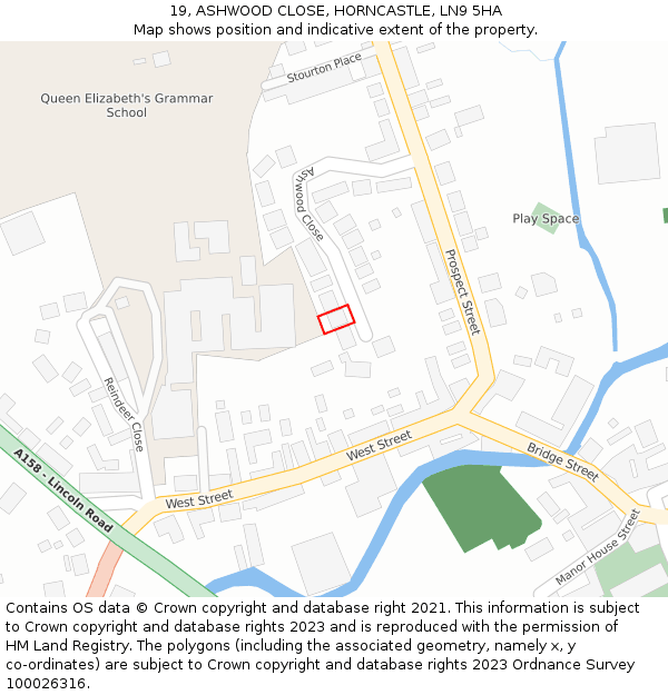 19, ASHWOOD CLOSE, HORNCASTLE, LN9 5HA: Location map and indicative extent of plot