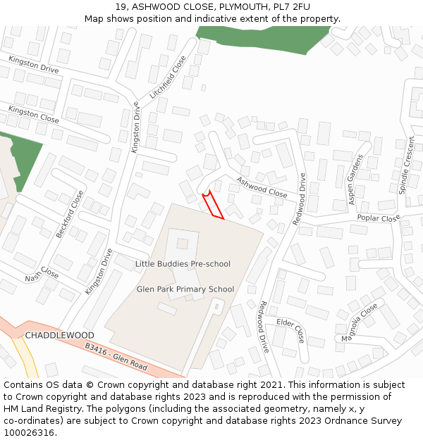 19, ASHWOOD CLOSE, PLYMOUTH, PL7 2FU: Location map and indicative extent of plot