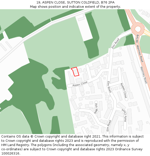 19, ASPEN CLOSE, SUTTON COLDFIELD, B76 2PA: Location map and indicative extent of plot