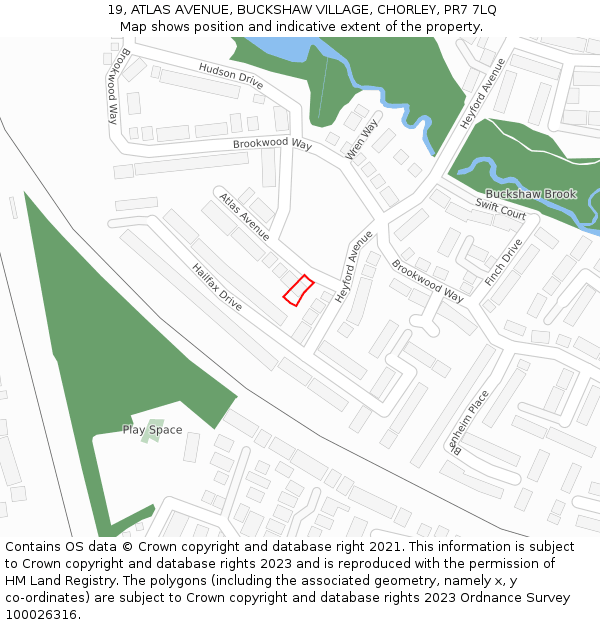 19, ATLAS AVENUE, BUCKSHAW VILLAGE, CHORLEY, PR7 7LQ: Location map and indicative extent of plot