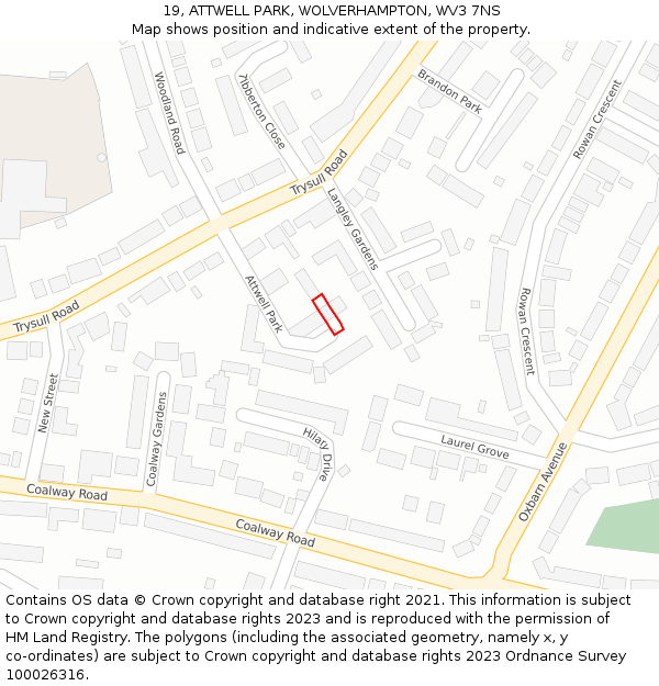 19, ATTWELL PARK, WOLVERHAMPTON, WV3 7NS: Location map and indicative extent of plot