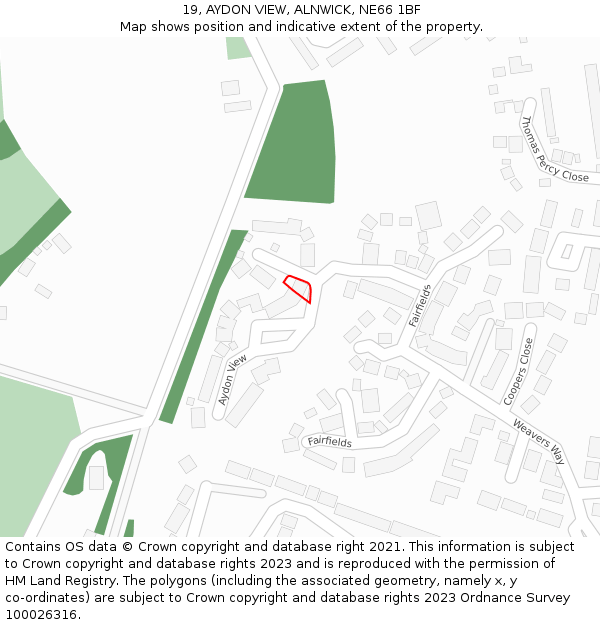 19, AYDON VIEW, ALNWICK, NE66 1BF: Location map and indicative extent of plot