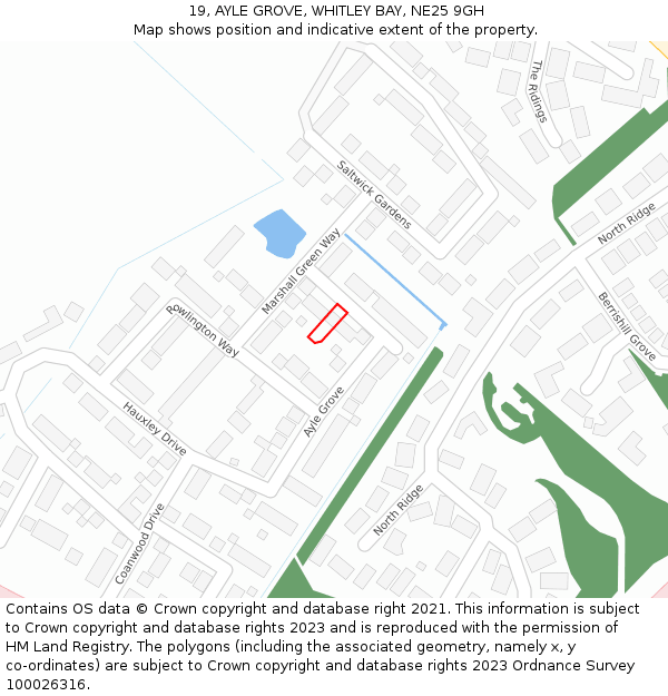 19, AYLE GROVE, WHITLEY BAY, NE25 9GH: Location map and indicative extent of plot