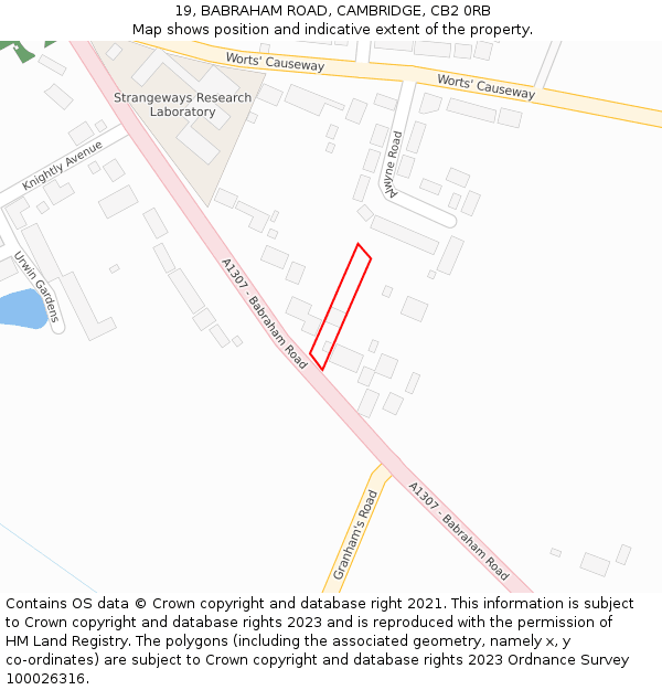 19, BABRAHAM ROAD, CAMBRIDGE, CB2 0RB: Location map and indicative extent of plot