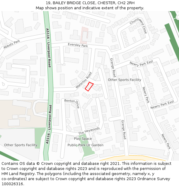 19, BAILEY BRIDGE CLOSE, CHESTER, CH2 2RH: Location map and indicative extent of plot