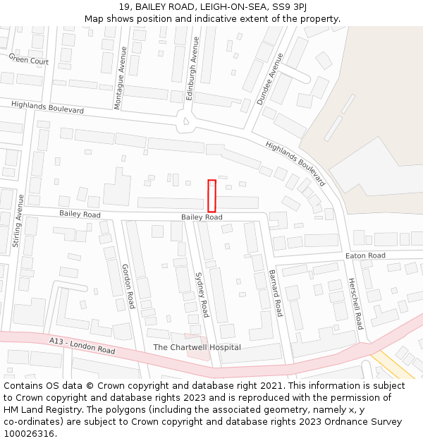 19, BAILEY ROAD, LEIGH-ON-SEA, SS9 3PJ: Location map and indicative extent of plot