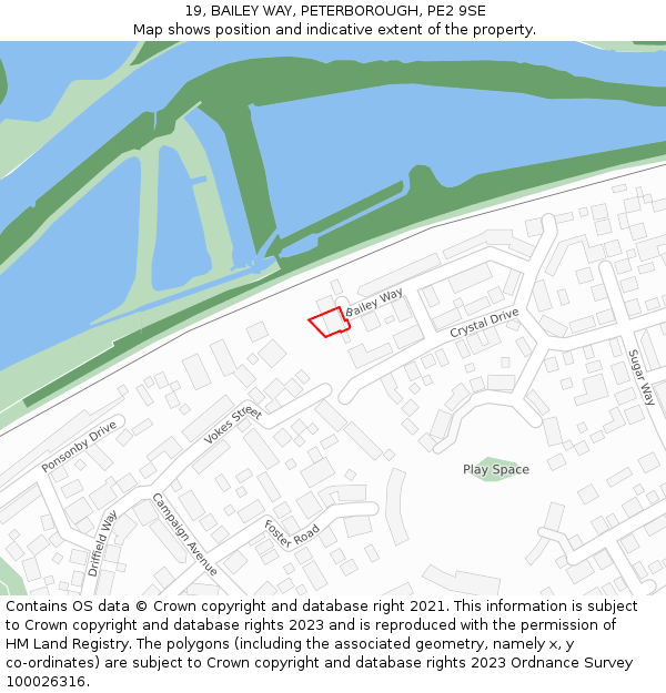 19, BAILEY WAY, PETERBOROUGH, PE2 9SE: Location map and indicative extent of plot