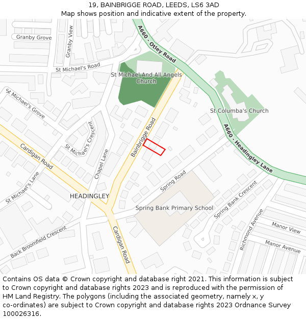 19, BAINBRIGGE ROAD, LEEDS, LS6 3AD: Location map and indicative extent of plot