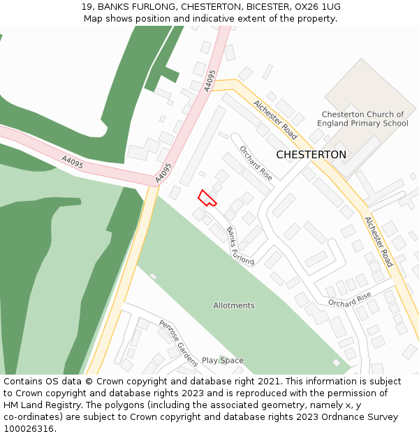 19, BANKS FURLONG, CHESTERTON, BICESTER, OX26 1UG: Location map and indicative extent of plot