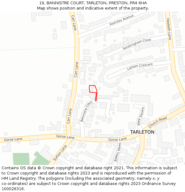 19, BANNISTRE COURT, TARLETON, PRESTON, PR4 6HA: Location map and indicative extent of plot