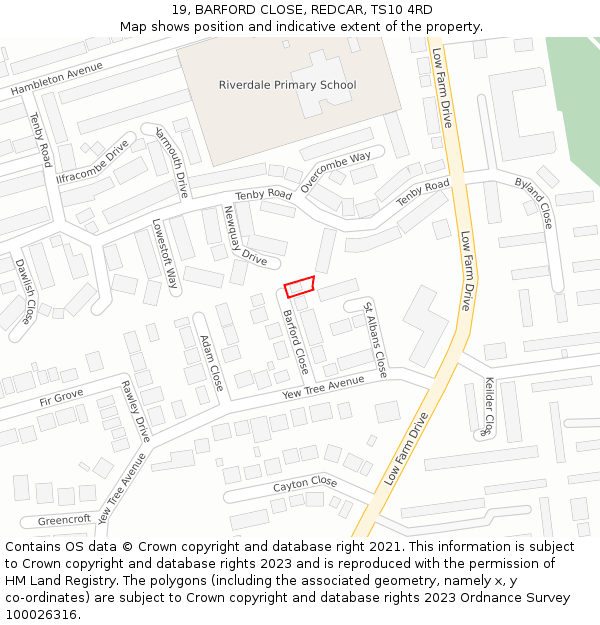 19, BARFORD CLOSE, REDCAR, TS10 4RD: Location map and indicative extent of plot