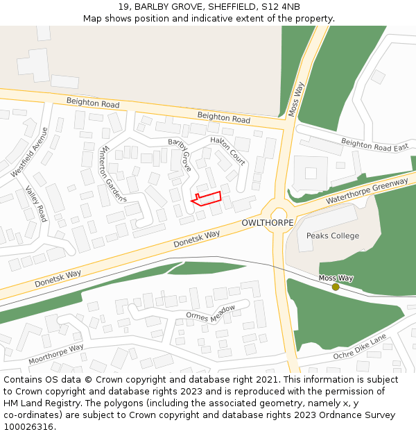 19, BARLBY GROVE, SHEFFIELD, S12 4NB: Location map and indicative extent of plot