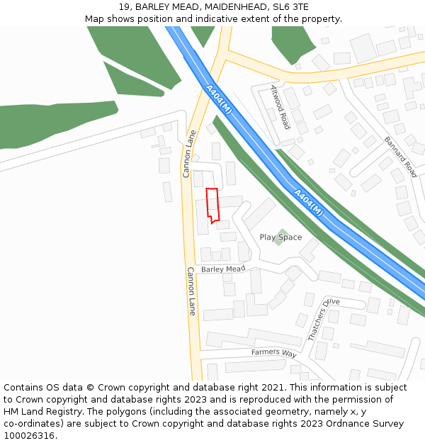 19, BARLEY MEAD, MAIDENHEAD, SL6 3TE: Location map and indicative extent of plot