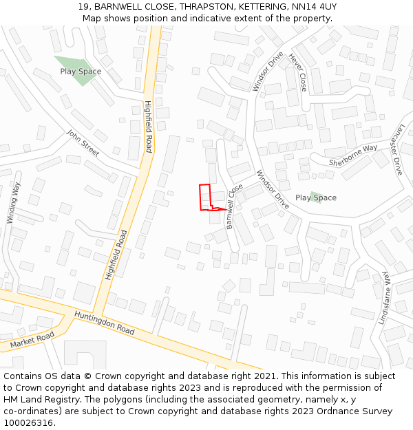 19, BARNWELL CLOSE, THRAPSTON, KETTERING, NN14 4UY: Location map and indicative extent of plot