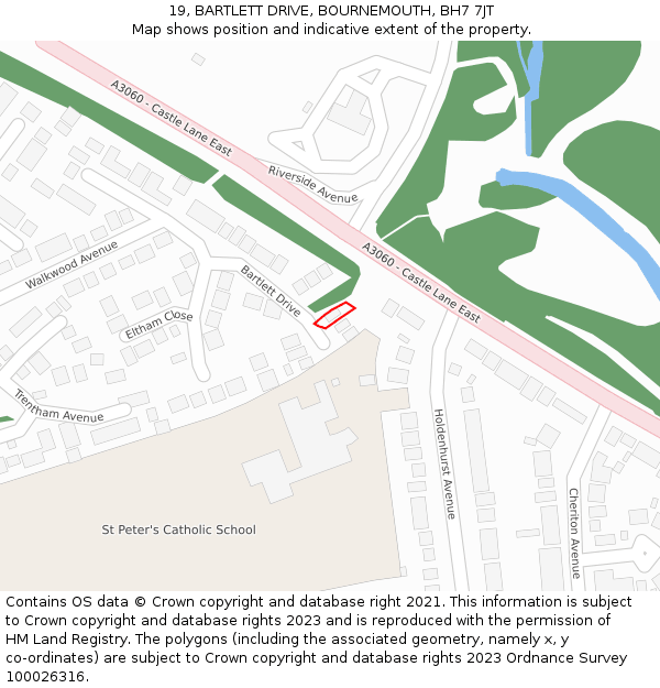 19, BARTLETT DRIVE, BOURNEMOUTH, BH7 7JT: Location map and indicative extent of plot