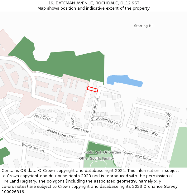 19, BATEMAN AVENUE, ROCHDALE, OL12 9ST: Location map and indicative extent of plot