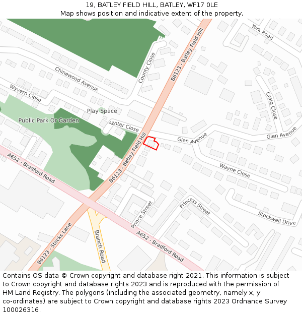19, BATLEY FIELD HILL, BATLEY, WF17 0LE: Location map and indicative extent of plot