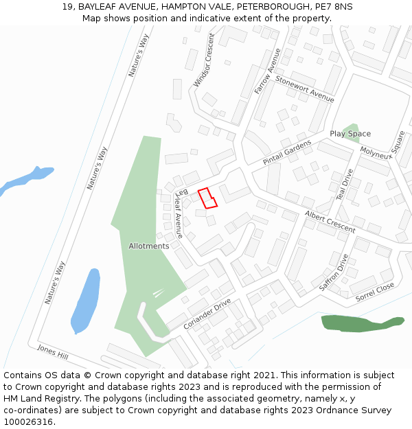 19, BAYLEAF AVENUE, HAMPTON VALE, PETERBOROUGH, PE7 8NS: Location map and indicative extent of plot