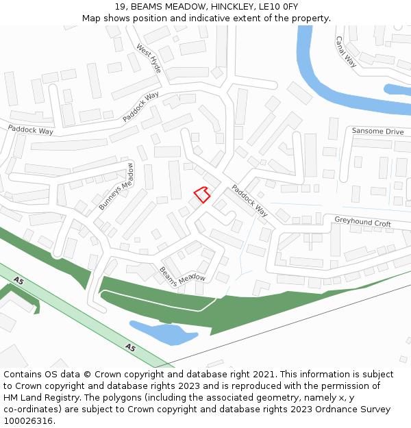 19, BEAMS MEADOW, HINCKLEY, LE10 0FY: Location map and indicative extent of plot