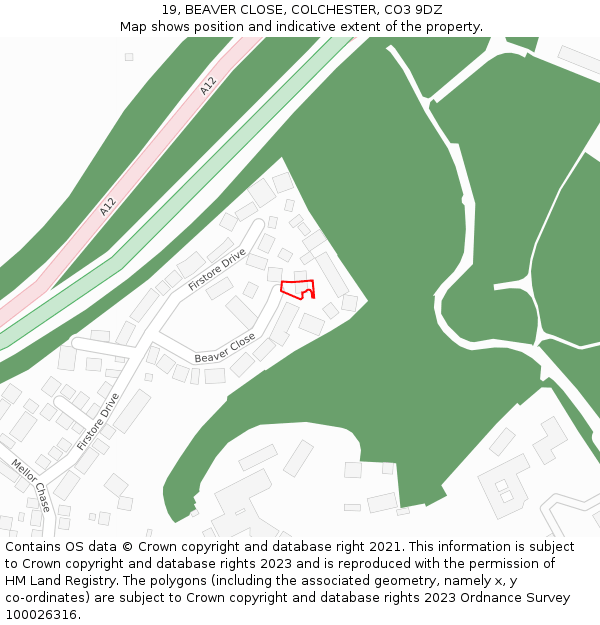 19, BEAVER CLOSE, COLCHESTER, CO3 9DZ: Location map and indicative extent of plot