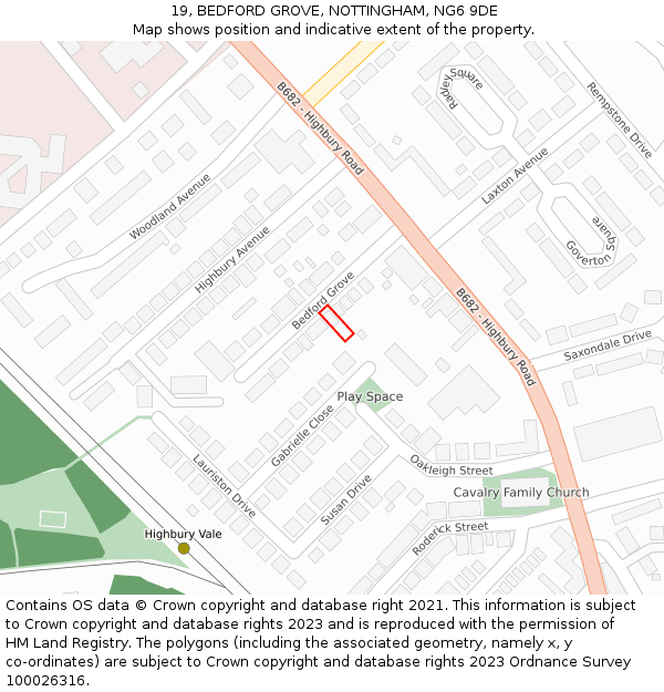 19, BEDFORD GROVE, NOTTINGHAM, NG6 9DE: Location map and indicative extent of plot