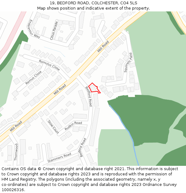 19, BEDFORD ROAD, COLCHESTER, CO4 5LS: Location map and indicative extent of plot
