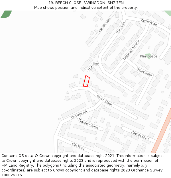 19, BEECH CLOSE, FARINGDON, SN7 7EN: Location map and indicative extent of plot