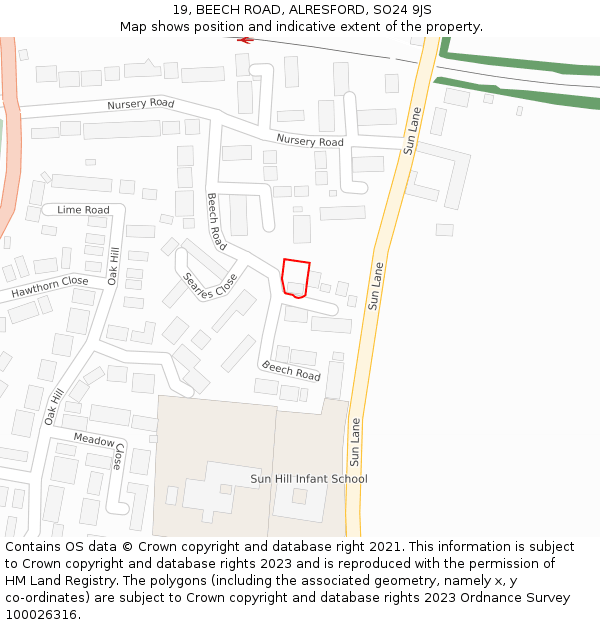 19, BEECH ROAD, ALRESFORD, SO24 9JS: Location map and indicative extent of plot