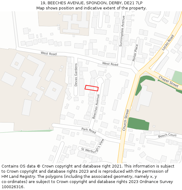 19, BEECHES AVENUE, SPONDON, DERBY, DE21 7LP: Location map and indicative extent of plot