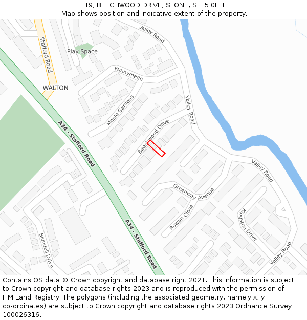 19, BEECHWOOD DRIVE, STONE, ST15 0EH: Location map and indicative extent of plot