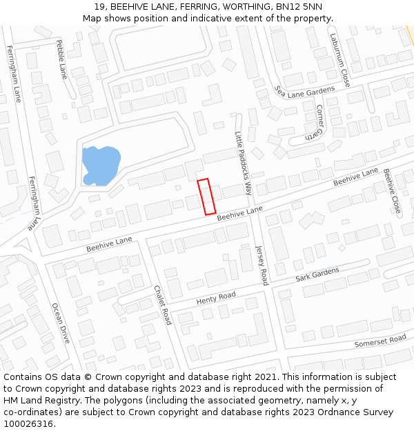 19, BEEHIVE LANE, FERRING, WORTHING, BN12 5NN: Location map and indicative extent of plot