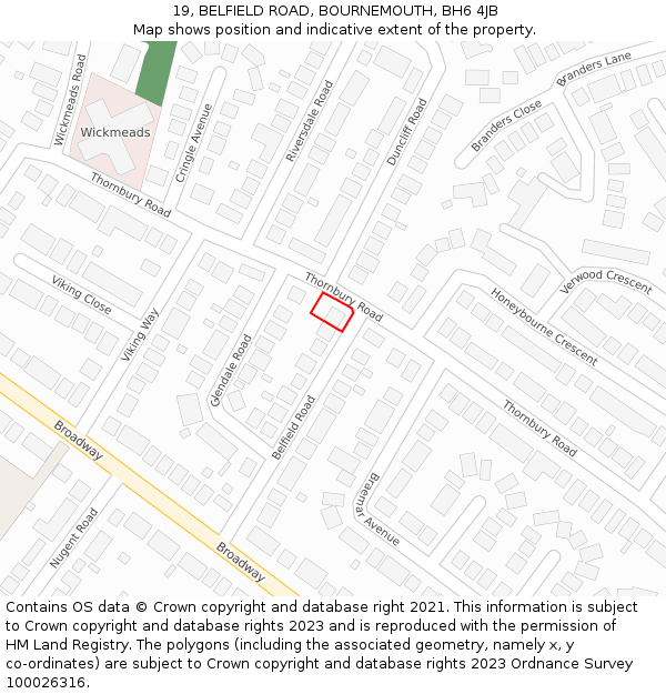 19, BELFIELD ROAD, BOURNEMOUTH, BH6 4JB: Location map and indicative extent of plot