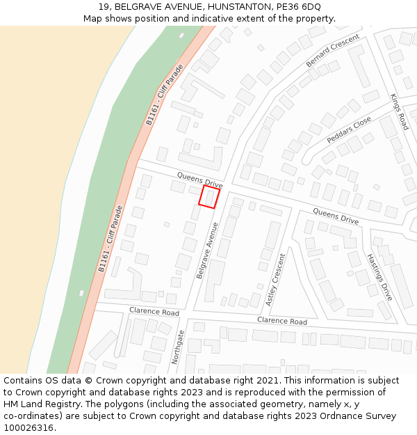 19, BELGRAVE AVENUE, HUNSTANTON, PE36 6DQ: Location map and indicative extent of plot