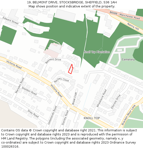 19, BELMONT DRIVE, STOCKSBRIDGE, SHEFFIELD, S36 1AH: Location map and indicative extent of plot