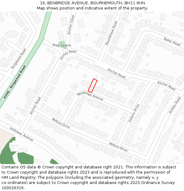 19, BENBRIDGE AVENUE, BOURNEMOUTH, BH11 9HN: Location map and indicative extent of plot