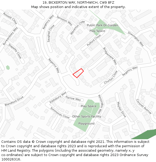 19, BICKERTON WAY, NORTHWICH, CW9 8FZ: Location map and indicative extent of plot