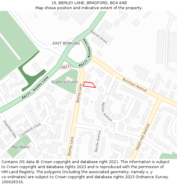 19, BIERLEY LANE, BRADFORD, BD4 6AB: Location map and indicative extent of plot