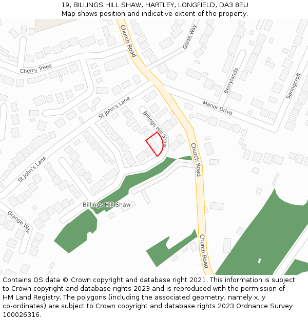19, BILLINGS HILL SHAW, HARTLEY, LONGFIELD, DA3 8EU: Location map and indicative extent of plot