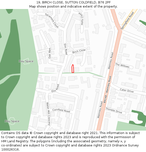 19, BIRCH CLOSE, SUTTON COLDFIELD, B76 2PF: Location map and indicative extent of plot