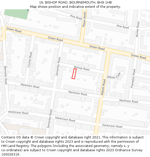 19, BISHOP ROAD, BOURNEMOUTH, BH9 1HB: Location map and indicative extent of plot