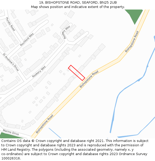 19, BISHOPSTONE ROAD, SEAFORD, BN25 2UB: Location map and indicative extent of plot